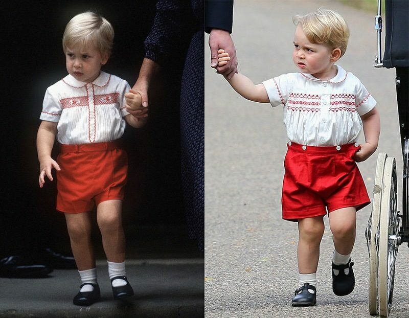 (FILE PHOTO) In this composite image a comparison has been made between Prince William (L) and Prince George wearing similar clothing. ***LEFT IMAGE*** LONDON - SEPTEMBER 16: (FILE PHOTO) Prince William leaves St Mary's Hospital after visiting his newborn brother, Prince Harry, on September 16, 1984 in London, England. (Photo by Anwar Hussein/Getty Images) **RIGHT IMAGE*** KING'S LYNN, ENGLAND - JULY 05: Catherine, Duchess of Cambridge, Prince William, Duke of Cambridge, Princess Charlotte of Cambridge and Prince George of Cambridge arrive at the Church of St Mary Magdalene on the Sandringham Estate for the Christening of Princess Charlotte of Cambridge on July 5, 2015 in King's Lynn, England. (Photo by Chris Jackson/Getty Images)