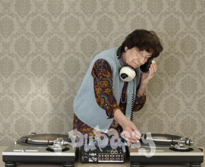 a very funky elderly granny dj! go lady!